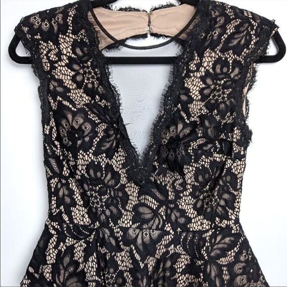 Betsy & Adam Black Lace Open Back Peplum Dress Size 2 - Picture 6 of 16